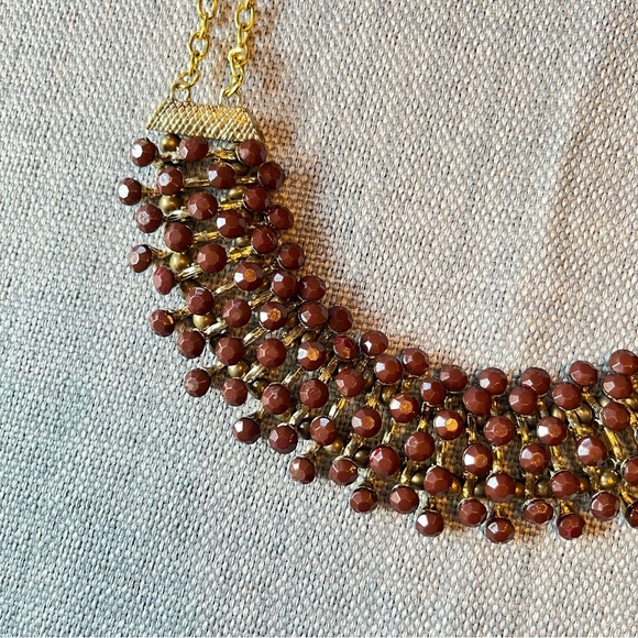 Egyptian Revival Bib Collar Necklace Opaque Brown Colour Stone Pin Cushion - Picture 3 of 10